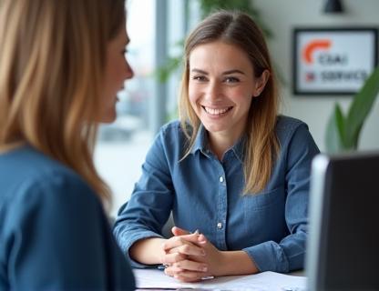 Smiling service advisor assisting customer
